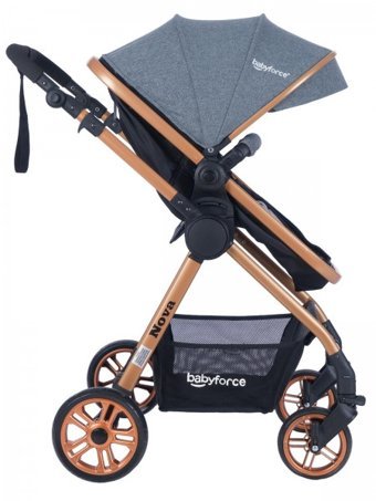 Baby Force Nova Çift Yönlü Katlanabilir Tek Elle Kapanan 360 Derece Dönen Tam Yatar Travel Sistem Bebek Arabası Gri