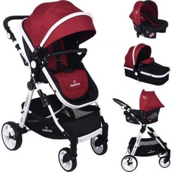 Mamma Zebra Çift Yönlü Katlanabilir 360 Derece Dönen Tam Yatar Kabin Tipi Travel Sistem Bebek Arabası Bordo