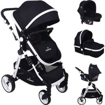 Mamma Zebra Çift Yönlü Katlanabilir 360 Derece Dönen Tam Yatar Kabin Tipi Travel Sistem Bebek Arabası Siyah