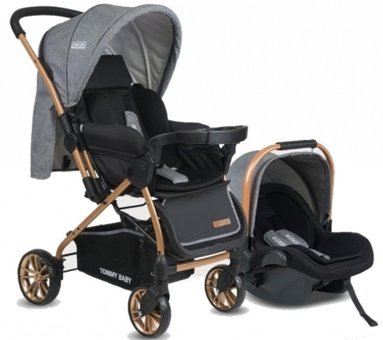 TommyBaby TB-980 Çift Yönlü Katlanabilir 360 Derece Dönen Tam Yatar Puset Bebek Arabası Gri
