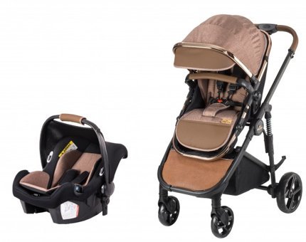 Baby Care BC-410 Elantra Chrome Çift Yönlü Katlanabilir Tek Elle Kapanan 360 Derece Dönen Tam Yatar Travel Sistem Bebek Arabası Kahverengi