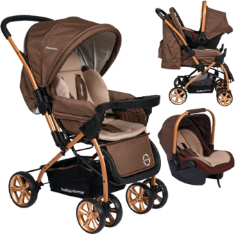 Baby Home 760T Çift Yönlü Katlanabilir 360 Derece Dönen Tam Yatar Kabin Tipi Travel Sistem Bebek Arabası Kahverengi