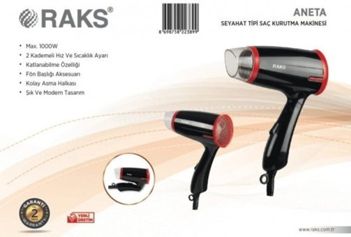 Raks Aneta Katlanabilir 1000 W Mini Seyahat Saç Kurutma Makinesi