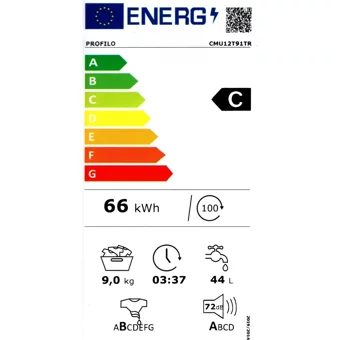 Profilo CMU12T91TR 9 kg 1400 Devir C Enerji Sınıfı Beyaz Solo Çamaşır Makinesi
