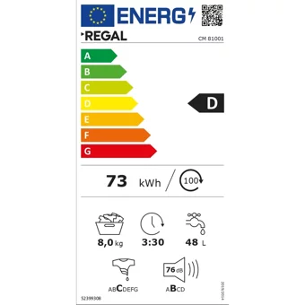 Regal CM 81001 8 8 kg 1000 Devir D Enerji Sınıfı Beyaz Solo Çamaşır Makinesi