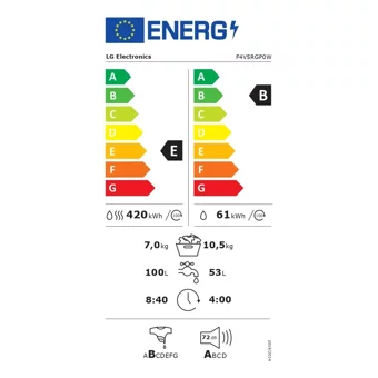 LG F4V5RGP0W 10.5 kg 1400 Devir E Enerji Sınıfı Buharlı Beyaz Kurutmalı Solo Çamaşır Makinesi