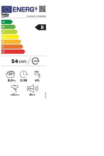 Beko CM 8100 B 8 kg 1000 Devir B Enerji Sınıfı Buharlı Beyaz Solo Çamaşır Makinesi