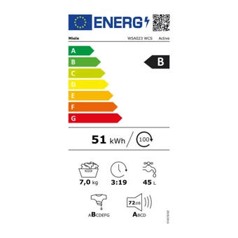 Miele WSA023 WCS Active 7 kg 1400 Devir B Enerji Sınıfı Beyaz Solo Çamaşır Makinesi