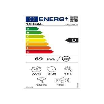 Regal CM 71001 GY 7 kg 1000 Devir D Enerji Sınıfı Gri Solo Çamaşır Makinesi