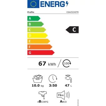 Profilo CGA252X0TR 10 kg 1200 Devir C Enerji Sınıfı Beyaz Solo Çamaşır Makinesi