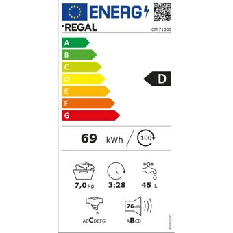 regal CM 71000 7 kg 1000 Devir D Enerji Sınıfı Beyaz Solo Çamaşır Makinesi