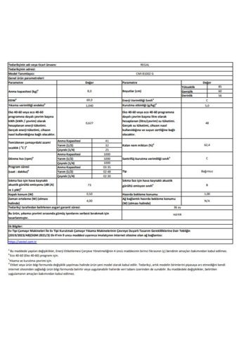 Regal CMI 81002 G 8 kg 1000 Devir C Enerji Sınıfı Gri Solo Çamaşır Makinesi