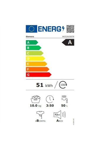 Siemens WG52A200TR 10 kg 1200 Devir A Enerji Sınıfı Beyaz Solo Çamaşır Makinesi
