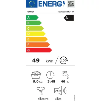Hoover H3WS 29TAME/1-17 9 kg 1200 Devir A Enerji Sınıfı Buharlı Beyaz Solo Çamaşır Makinesi
