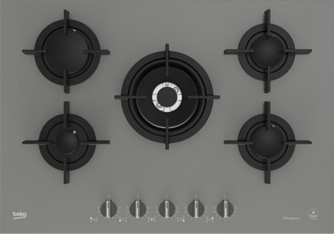 Beko BOCD T 7520 DWKG Wok Gözlü Gri Cam 5 Gözlü Doğalgazlı Ankastre Ocak