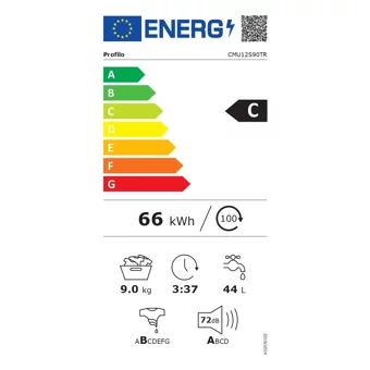 Profilo CMU12S90TR 9 kg 1200 Devir A+++ Enerji Sınıfı Beyaz Solo Çamaşır Makinesi