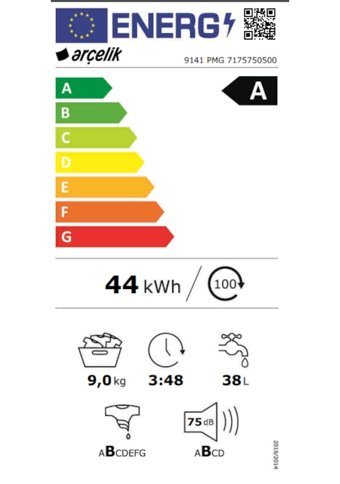 Arçelik 9141 PMG 1400 9 kg 1400 Devir A Enerji Sınıfı Buharlı Gri Solo Çamaşır Makinesi