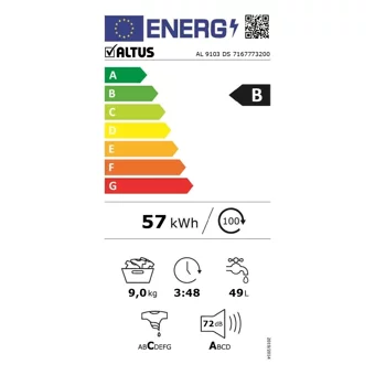 Altus AL 9103 DS 9 kg 1000 Devir B Enerji Sınıfı Gri Solo Çamaşır Makinesi
