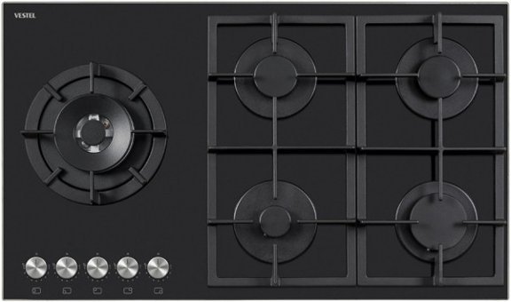 Vestel AO-91159 YS-DW Wok Gözlü Siyah Cam 5 Gözlü Doğalgazlı Ankastre Ocak