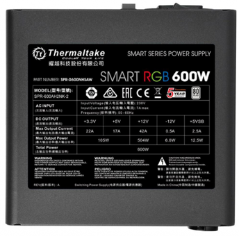 Thermaltake Smart 600 W RGB 80+ Gold Tam Modüler Powersupply