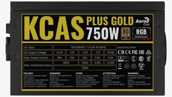 Aerocool KCAS Plus 750 W RGB 80+ Gold Tam Modüler Powersupply
