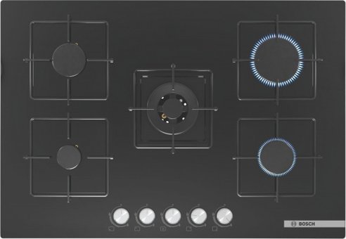 Bosch PNQ7B6O12O Wok Gözlü Siyah Cam 5 Gözlü Doğalgazlı Ankastre Ocak