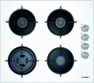 Bosch POH6C2O10O Wok Gözlü Beyaz Cam 4 Gözlü Doğalgazlı Ankastre Ocak