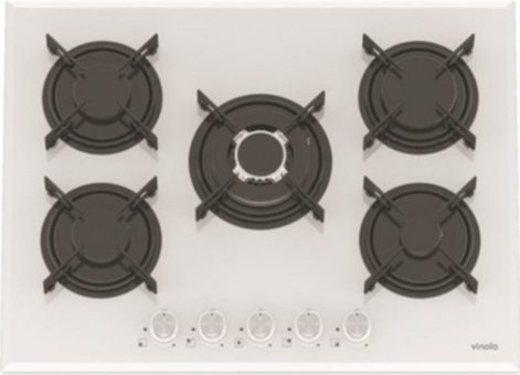 Vinola 7010-01B Wok Gözlü Beyaz Cam 5 Gözlü Doğalgazlı Ankastre Ocak