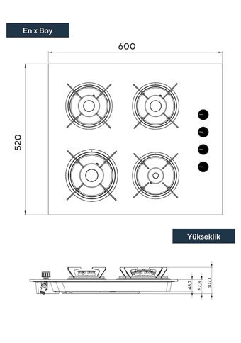Kumtel KO-40 TSHDF Oval Siyah Cam 4 Gözlü Doğalgazlı Set Üstü Ocak