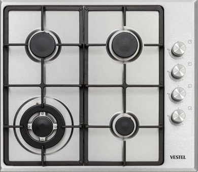 Vestel AO-6004 X-DW 4 Gözlü Paslanmaz Çelik Wok Gözlü Doğalgazlı Ankastre Inox Ocak