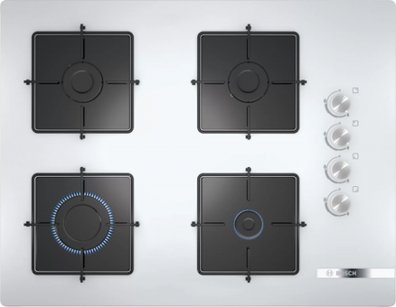 Bosch POP7C2O12O Beyaz Cam 4 Gözlü Doğalgazlı Ankastre Ocak