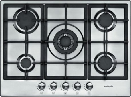 Eminçelik EC-AH 2250 BW X70 5 Gözlü Paslanmaz Çelik Wok Gözlü Doğalgazlı Ankastre Inox Ocak
