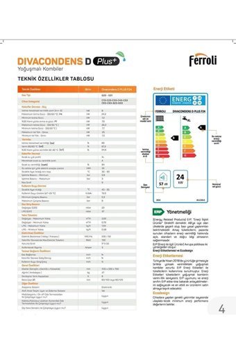 Ferroli Divacondense Plus 24 Kw Hermetik Yoğuşmalı Doğalgazlı Kombi