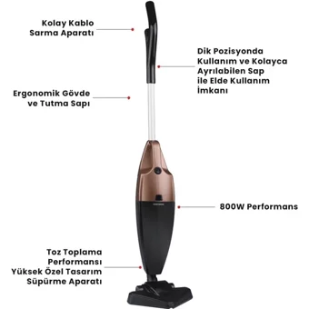 Goldmaster BY-4502 Kuru 800 W Kablolu Elektrikli Gold Dikey Süpürge