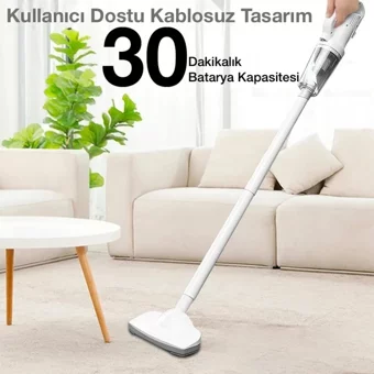 Ezere Kuru 120 W Kablosuz Şarjlı Beyaz Dikey Süpürge