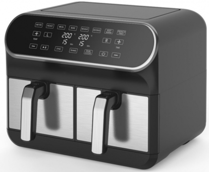 Pierre Cardin Airfryer 8 lt İki Hazneli Yağsız Sıcak Hava Fritözü Gümüş