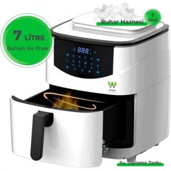 Wiami Buharlı Airfryer 7 lt Tek Hazneli Yağsız Sıcak Hava Fritözü Beyaz