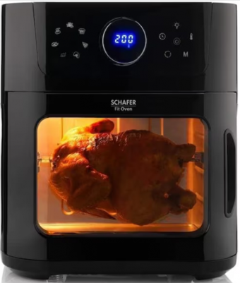 Schafer Fit Oven (2S202-25009-SIY001) Airfryer 12 lt Tek Hazneli Izgara Yapan Led Ekranlı Yağsız Sıcak Hava Fritözü Siyah