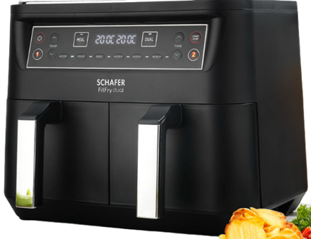 Schafer Fit Fry Dual Dijital (2SE205-25015-SIY01) Airfryer 8 lt İki Hazneli Yağsız Sıcak Hava Fritözü Siyah