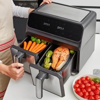 King Magicchef KYF28 XXL Airfryer 8 lt İki Hazneli Yağsız Sıcak Hava Fritözü Gri