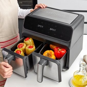 King Magicchef KYF28 XXL Airfryer 8 lt İki Hazneli Yağsız Sıcak Hava Fritözü Gri