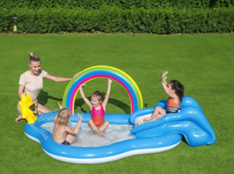 Bestway 53092 Kaydıraklı Gölgelikli Oturaklı 145 x 257 cm Geometrik Şişme Havuz