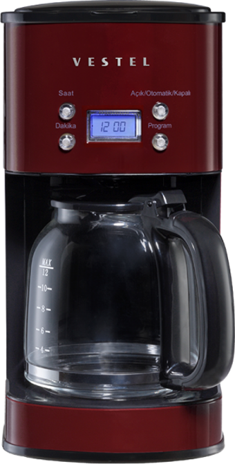 Vestel Retro Bordo Zaman Ayarlı Filtreli Karaf 1500 ml Hazne Kapasiteli Akıllı 1000 W Bordo Filtre Kahve Makinesi