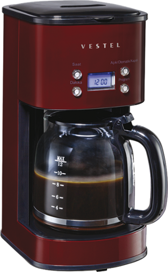 Vestel Retro Bordo Zaman Ayarlı Filtreli Karaf 1500 ml Hazne Kapasiteli Akıllı 1000 W Bordo Filtre Kahve Makinesi
