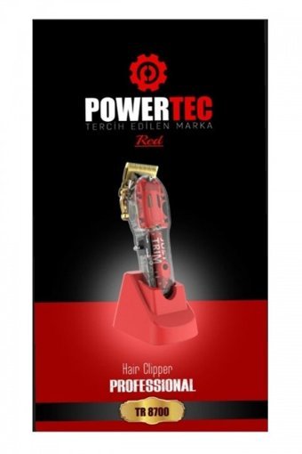 Powertec TR-8700 Saç Sakal ve Ense 8 Başlıklı Çok Amaçlı Kablosuz Kırmızı Tıraş Makinesi