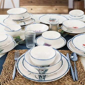Keramika Anatolian Flowers 24 Parça 6 Kişilik Desenli Stoneware Yuvarlak Yemek Takımı