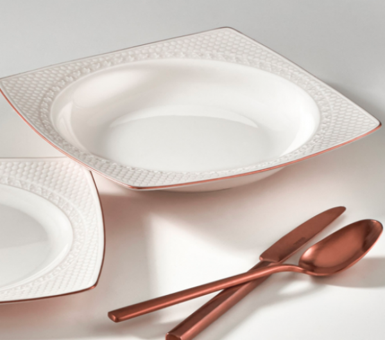Güral Porselen Bonenjoy Copper Bakır 08Y130CP 8 Parça 2 Kişilik Desenli Porselen Kare Yemek Takımı