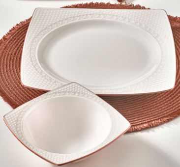Güral Porselen Bonenjoy Copper Bakır 08Y130CP 8 Parça 2 Kişilik Desenli Porselen Kare Yemek Takımı