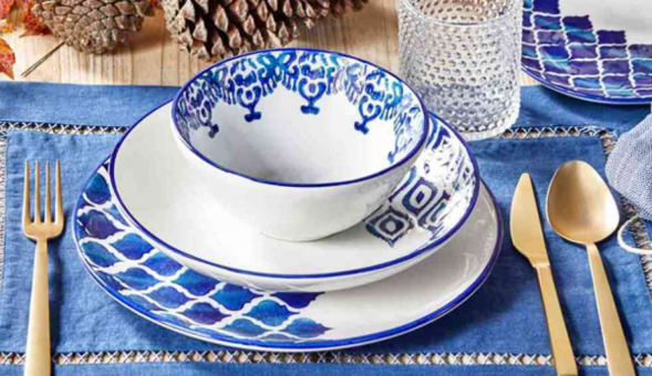 Bella Maison Blue Tile Seramik 24 Parça 6 Kişilik Desenli Seramik Yuvarlak Yemek Takımı