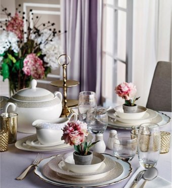 Pierre Cardin Theon 86 Parça 12 Kişilik Desenli Porselen Yuvarlak Yemek Takımı